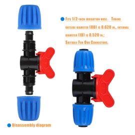 1/2 Hose Drip Irrigation Switch Valve with Locked, Drip Irrigation Fittings for 1/2 Inch Irrigation Hose (OD 0.620 in.ID is 0.520 in) Valve, (6 Pieces Blue)