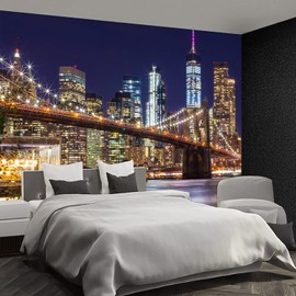 Fightal - Brooklyn Bridge City View Mural Living Room couches Extra Large Wall murals New York Cities Wallpaper Bedroom California Picture Landscape - 108"x75"（It's not Peel and Stick.）