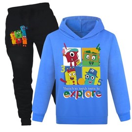 Jicahond Kids Number Printing Boys Girls Cartoon Hoodie and Joggers 2pcs Set (BlueA,5-6Y,5 Years,6 Years)