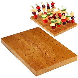 Wooden Food Skewer Holder Pick Stand and Food Display Skewer Holder Catering Appetizer Fruit Skewer Stand Food Display rectangular Board with Holes for Catering (Rectangle Style,11.42 x 7.87 Inch)