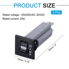 sourcing map 3Pcs Thermal Circuit Breakers 125/250VAC 32VDC 20A Manual Reset Electric Button Breaker Thermal Overload Protector for Electrical Equipment