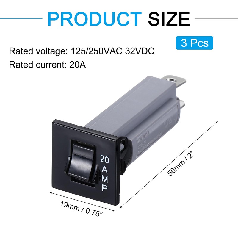 sourcing map 3Pcs Thermal Circuit Breakers 125/250VAC 32VDC 20A Manual