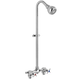 Aolemi Outdoor Shower Kit Fixtures Faucet System with High Pressure Showerhead 2-Handle Utility Exposed Shower with Brass Mix Valve 6 Inch Center Polish Chrome