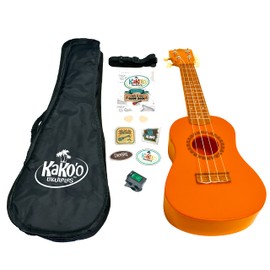 KaKo'o Music Sunrise Orange Award Winning Soprano Ukulele - Metal Geared Tuners and Premium Nylon Strings - Guide Book Learn Easy Chords - Carrying Case & Ukulele Playing Strap (Sunrise Orange)