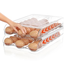 36 Eggs Holder for Fridge - Automatic 2 Tier Egg Organizer for Space-Saving and Fresh Storage - BPA Free
