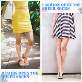 Bonuci 8 Pairs Toeless Knee High Open Toe Trouser Socks Long Socks Open Toe Feet Stockings for Women (Skin)