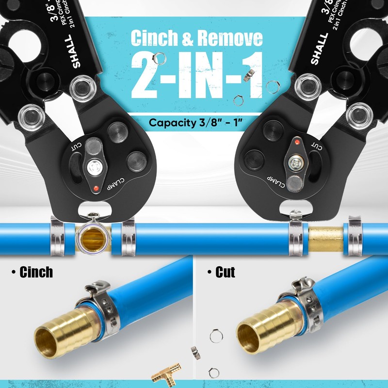 SHALL 2-IN-1 Pex Crimping Clamp Cinch & Remove Tool with