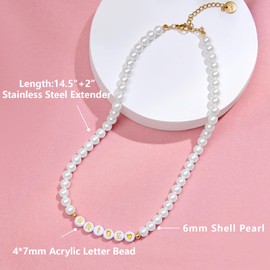 Lamyba Bachelorette Gifts for Bride Necklace, Bride to Be Gifts for Bachelorette Party Bridal Shower Wedding Day, Bride Shell Pearl Beaded Necklace with Adjustable Length