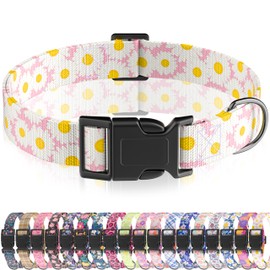 Seyezo Dog Collar, Daisy Floral Puppy Collar for Boys Girls Small Medium Large Dogs, Adjustable Soft Pet Collar Fancy Floral with Quick Release Buckle for Males Females, Pink Daisy,S