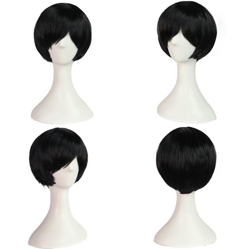 clarahead Emo Wig Men Short Black Wig Emo Costume Set