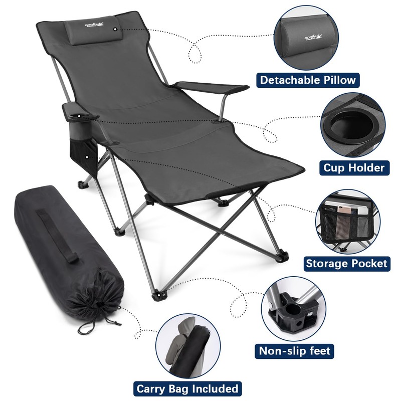 apollo walker Reclining Beach Chair, Adjustable 90-135° Backrest Camping Lounge