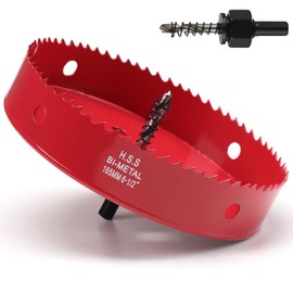 6-1/2 Inch Hole Saw for Wood, 165mm HSS BI-Metal Hole Saw for Recessed Lighting, 35mm Cutting Depth Hole Cutter with Hex Shank Drill Bit Adapter for Cornhole Boards Plastic Drywall Fiberboard, Red