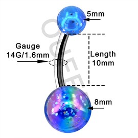 OUFER 14G Stainless Steel Belly Bars Glitter Blue Purple Belly Button Bars Navel Bars Belly Piercings Jewellery