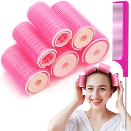 6 Pcs Plastic Hair Rollers Curlers Bangs Air Hair Rollers for Bangs Self Adhesive Hair Volume Hair Curling Styling Tools with Rat Tail Comb 3 Sizes