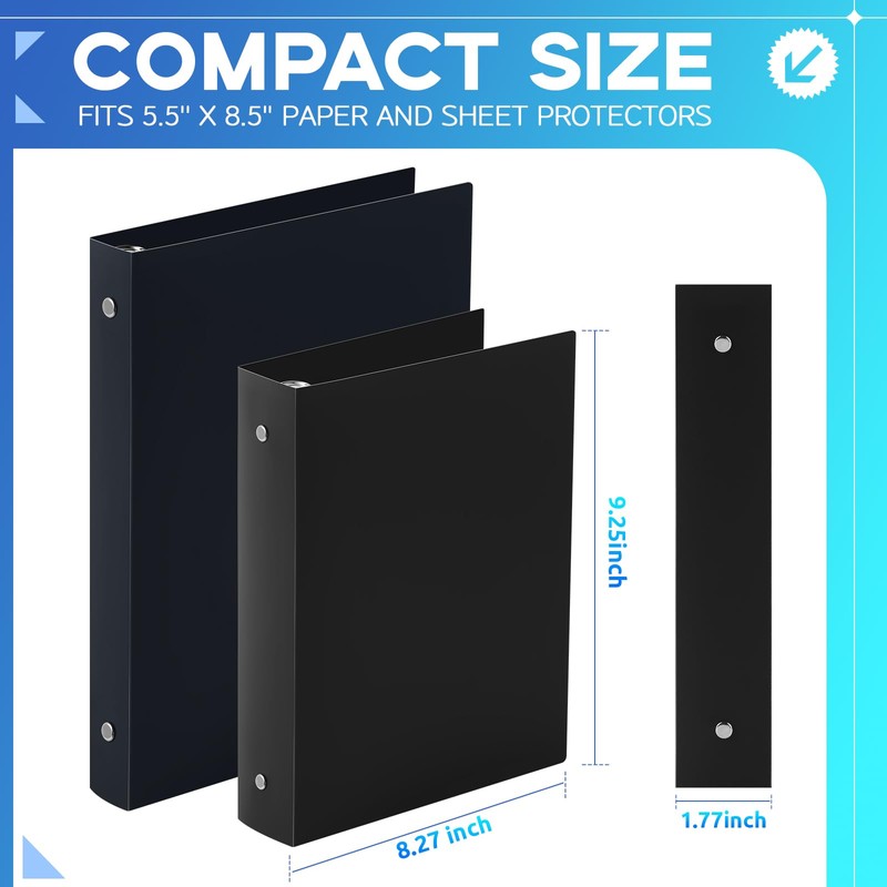 Henoyso 12 Pcs Mini 3 Ring Binders Plastic 1.5'' Binder,