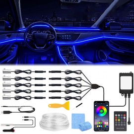 Car LED Interior Lighting, 6 m / 6 in 1 RGB Car Interior Lighting, 12 V LED Atmosphere Light Car, App + Remote Control Controllable Interior Lighting Laser, Multicoloured Ambient Lighting