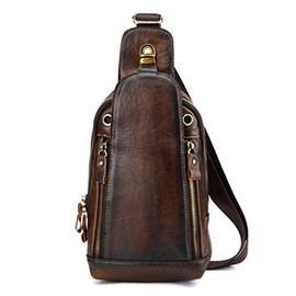 Leather Sling Bag Crossbody Backpack for Men Women Outdoor Travel Camping Hiking Shoulder Chest Day Pouch Casual Vintage Sling Daypack