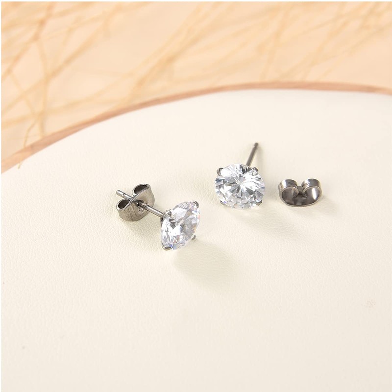 G23 Titanium CZ Stud Earrings for Sensitive Ears, Pure Titanium
