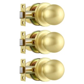 Leydebong 3 Pack Gold Keyless Door Knobs, Passage Door Handles, Interior Door Knobs for Hallways/Closet Doors, Non-Locking Door Knobs