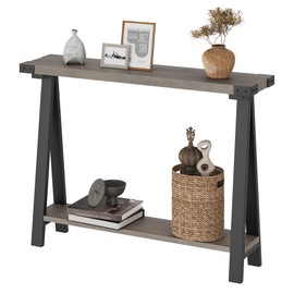 IDEALHOUSE Farmhouse Console Table, 43.3" Entryway Table with Storage, 2 Tier Sofa Table with Metal Frame and MDF, Behind Couch Table for Living Room, Hallway, Entryway-Grey