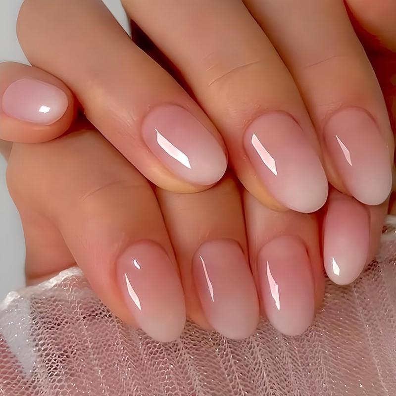KQueenest Gradient Rosa Press On Uñas Ovaladas Cortas, Prensas de