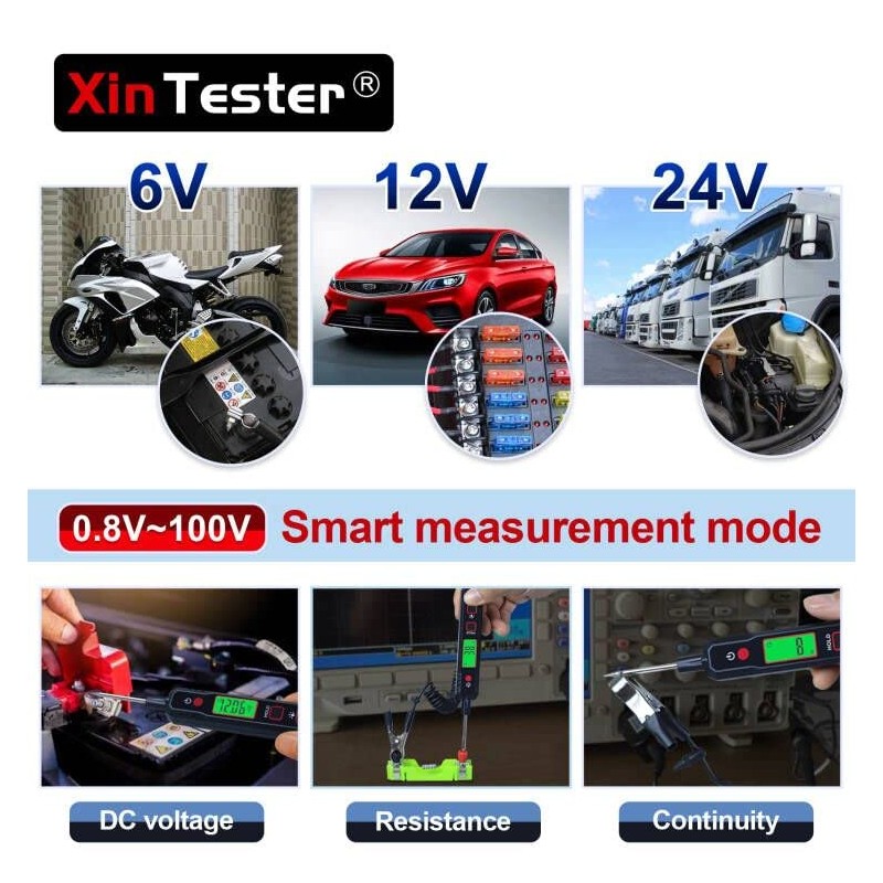 Xin Tester Automotriz Luz de Prueba, 0.8-100V DC Probador de