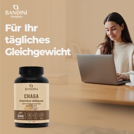 Bandini® Chaga 366 Tablets | On the Mushroom Inonotus Obliquus, Rich in Antioxidants & Polyphenols | Supports Normal Balance | Up to 1000 mg per Daily Dose | 3 to 6 Months Supply