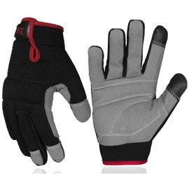 Mens Work Gloves Utility Touch Screen Breathable Spandex Rigger Padded Knuckles Working Mechanic Palm Safety Builder Dexterity Construction Gardening Camping Driving (L, Red)