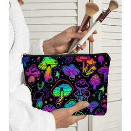 Mushroom Makeup Bag,Gifts for Mushroom Lovers Women Hippie Bright Magic Neon Glow Shroom Cosmetic Pouch Zipper Travel Toiletry Bag,Gifts for Mushroom Lovers Women