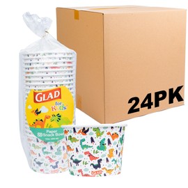 Glad for Kids Dinosaur Paper Snack Bowls, 20 Count, Lids Not Included - Disposable Snack Bowls with Dinosaur Design for Kids Heavy Duty Disposable Paper Bowls for Everyday Use, 12 Ounces - 24 Pack