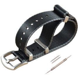MZBUTIQ Nylon Watch Strap Replacement Seat Belt Brushed Buckle 18 mm 20 mm 22 mm 24 mm, Black/Grey Trim, Elegant
