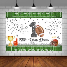 Lofaris Football First Birthday Backdrop First Year Down Happy Birthday It's Game Time First Year Down Photo Background Game On Football Boy Birthday Party Decorations 5x3ft
