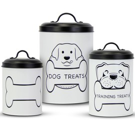 Pure Home Essentials Metal Dog Treat Containers with Lids (Set of 3) – Customizable Chalk Labels & Chalk Included – Dog Food Storage/Dog Treat Jars for Kitchen Counter