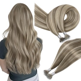 Easyouth Nano Hair Extensions Human Hair Highlight Nano Ring Hair Extensions Highlight Light Brown and Blonde Nano Extension Human Hair Add Length and Volume 18 Inch 50g 50s