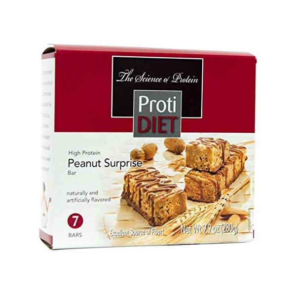 ProtiDiet Protein Bar - Peanut Surprise (7/Box) - High Protein - Low Calorie - Low fat