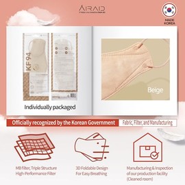 AIRAID -KF94 [envuelto individualmente] - Hecho en Corea, paquetes multicolor 3D, máscara protectora facial, adultos y adolescentes mayores (beige-20P