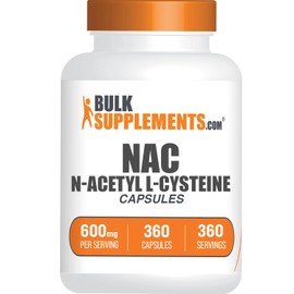 BulkSupplements.com N-Acetyl L-Cysteine Capsules - N-Acetyl Cysteine 600mg, NAC Supplement - 600mg per Capsule, Gluten Free - 1 NAC Capsule per Serving, 360 Capsules (Pack of 1)