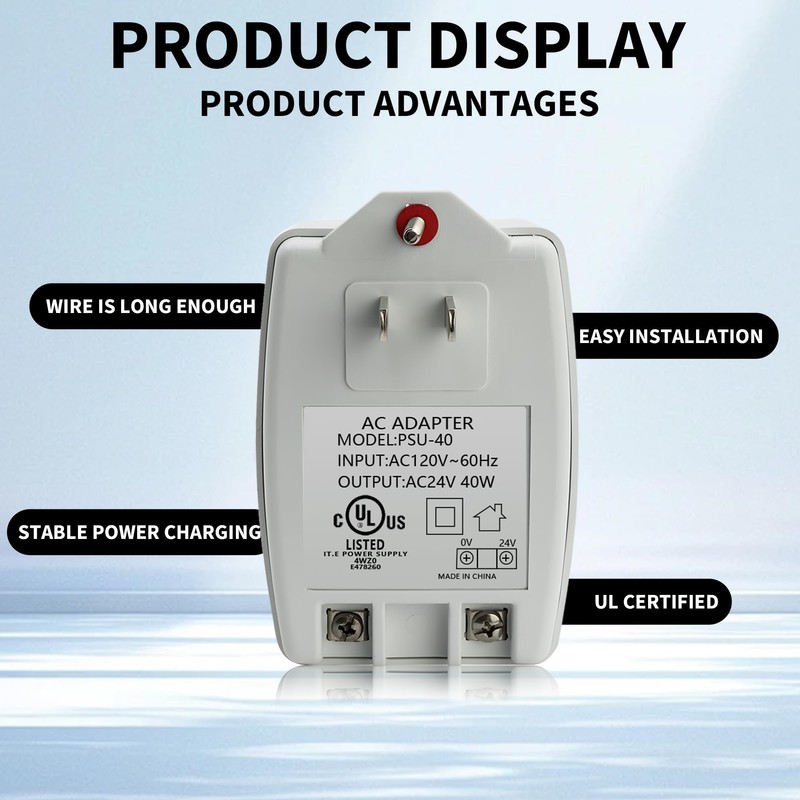 24V 40VA Plug-in Transformer,Doorbell AC Power Supply Adapter with PTC
