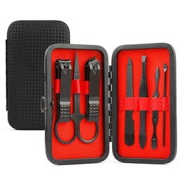 Manicure Set 7 Pieces Stainless Steel Nail Care Set Nail Clippers Pedicure Kit Toenail Clipper Grooming Tool-Pedicure Kit & Toe Nail Cutter-Thick Nail Scissors Toiletries with Cuticle Trimmer (Black)