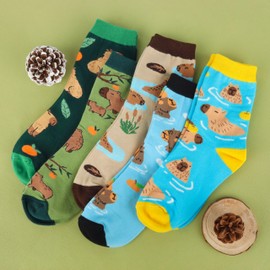 Jeasona 5 Pairs Capybara Socks Women Capybara Gifts for Lovers Cute Fun Funny Socks for Women Teens Girls Animal Print Cotton Christmas Birthday Gifts Party Decoration