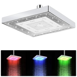 8 Inch (20 cm) Shower Head Rain Shower LED Shower Head Rain Shower Head with 3 Colours Temperature Control High Flow Shower Head Square for Home Bathroom