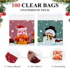 Artby7 100Pcs Christmas Cellophane Treat Bags, 4x4 inches Xmas Cello