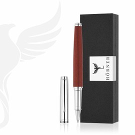 Hörner Legno Sandalwood Rollerball Pen, Elegant Gift Box, Blue Ink Colour, Line Width M 0.7 mm, High-Quality Case, Modern Grip, Business Rollerball Pen, Left-Handed and Right-Handed Users