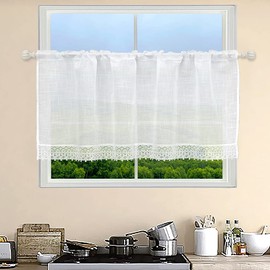 choicehot Net Curtain Voile Vintage Plain Short Curtain Country House Style Lace Kitchen Curtain White Bistro Curtain Living Room Bedroom 45 x 120 cm (H x W) 1 Piece