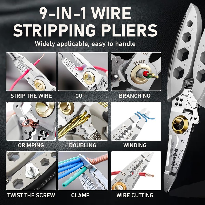 RYHHH Professional Crimping Pliers, 9 in 1 Multifunction Wire Stripper,
