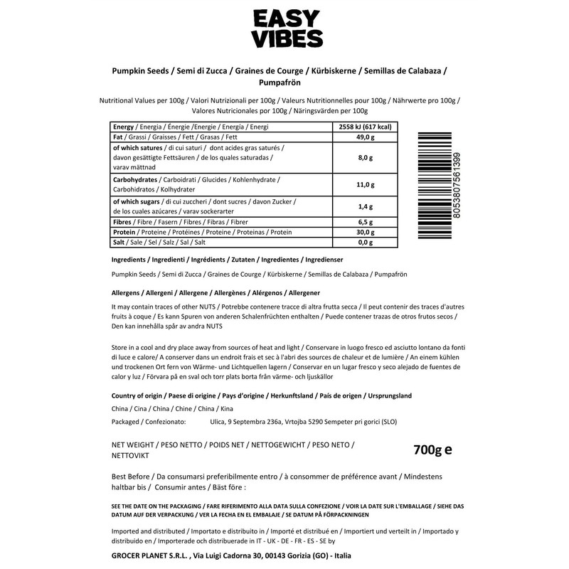 Easy Vibes - Natural Pumpkin Seeds (700g) | Hulled |