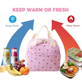 Cute Corduroy Lunch Box for Women, Insulated Leakproof Cooler Lunch Tote Bags for Work Office Travel Picnic, Lightweight Reusable Lunch Bag (Purple Flower)
