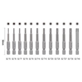 Gunpla 12 Pieces 50mm S2 Security Torx Screwdriver Bit Set Electricians Hex Shank Head Drill Screwdriver Air Bit Tools with Hole 1/4" Shank T5 T6 T7 T8 T9 T10 T15 T20 T25 T27 T30 T40