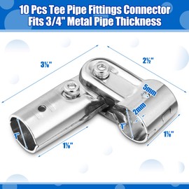 Gisafai 10 Pcs 1'' x 1'' Tee Pipe Fittings Connector 2 Way Chain Link Fence T Clamp Pipe Clamp Tools Fits 3/4'' Metal Pipe Thickness 2mm, Galvanized Cold Rolled Steel