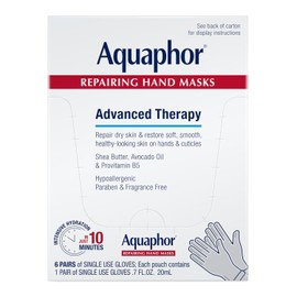 Aquaphor Máscaras Reparadoras de Manos | Guantes hidratantes, para manos secas, con aceite de aguacate y manteca de karité, pack de 6